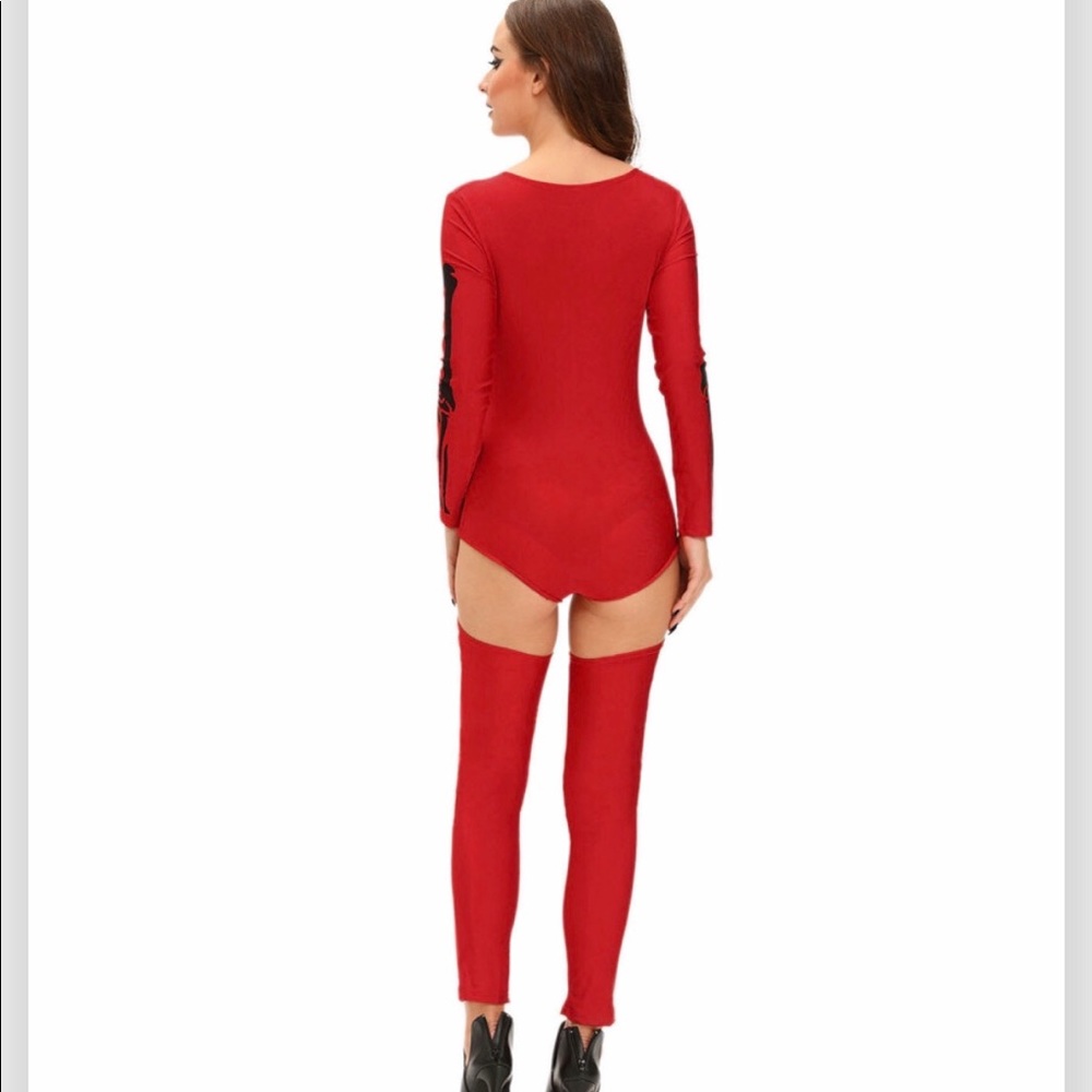 Red Bad Skeleton Halloween Costume One Size NWT - Picture 3 of 7